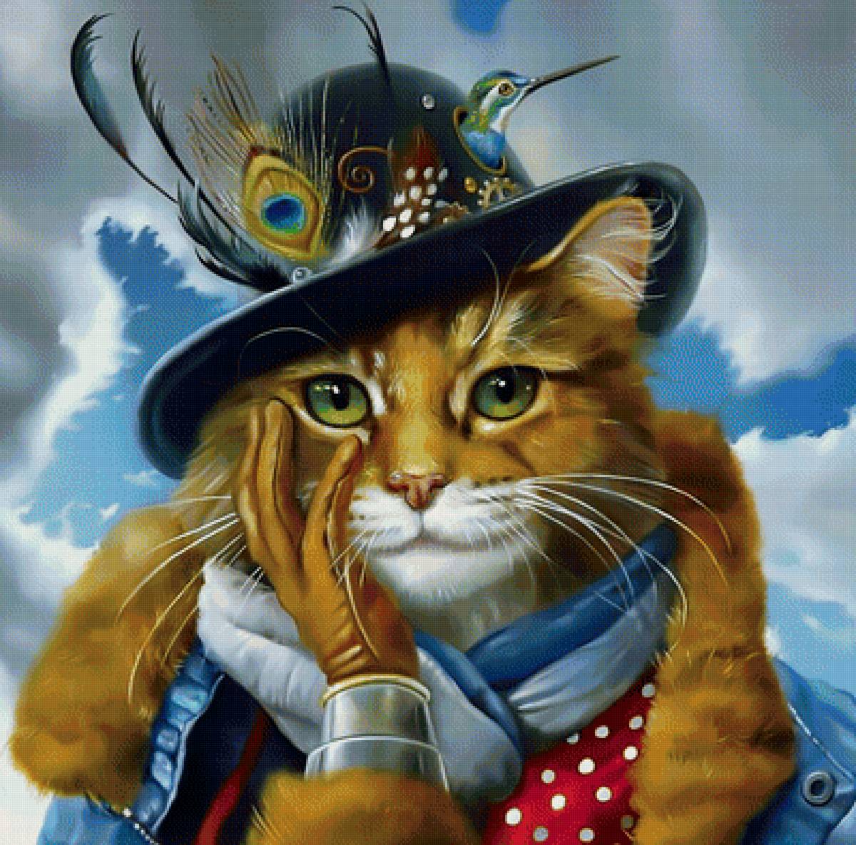 Мультяшный кот - рыжий кот шляпа - предпросмотр