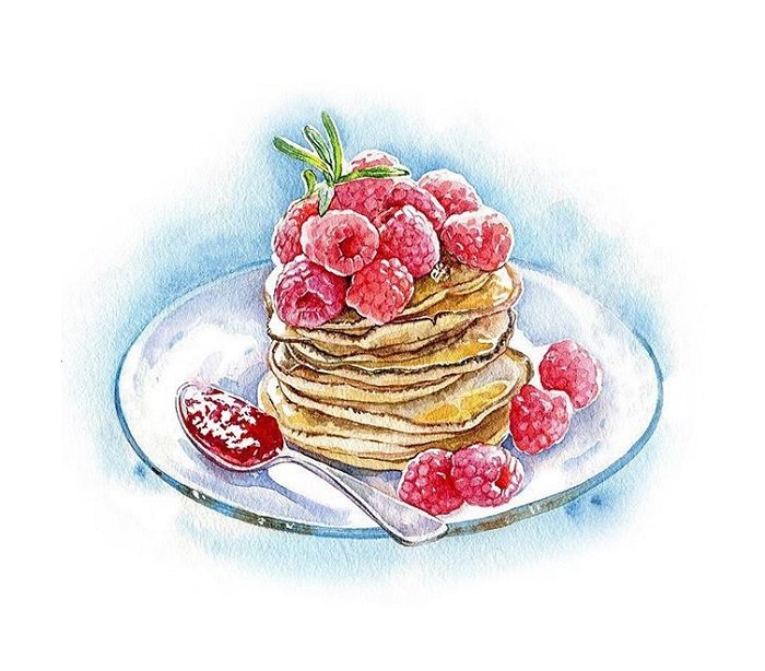 Блинчики с малиной - малина, тарелка, блинчики - оригинал