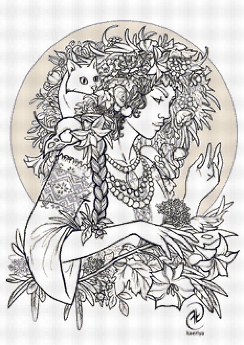 рисунок - кот, девушка - предпросмотр