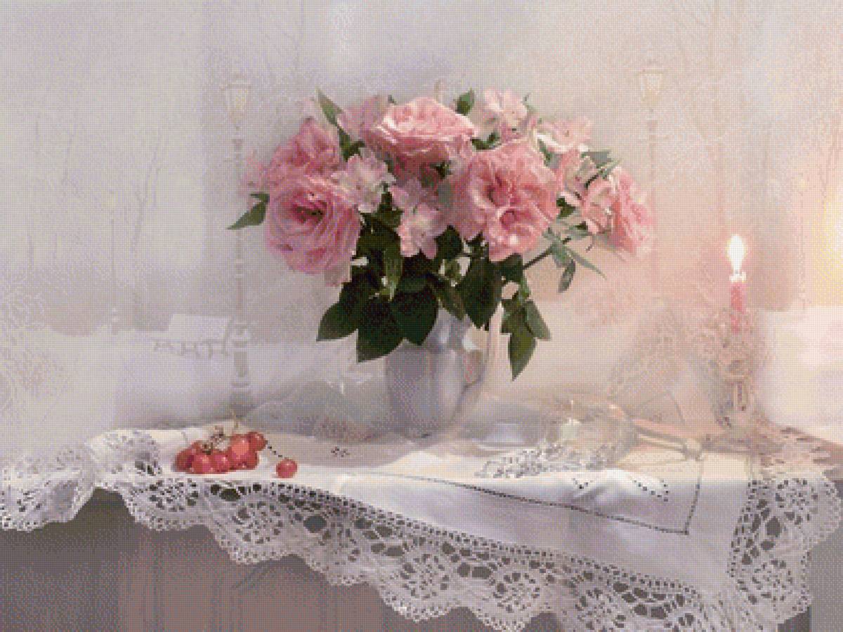 Цветы - свеча, виноград, букет, цветы, натюрморт - предпросмотр