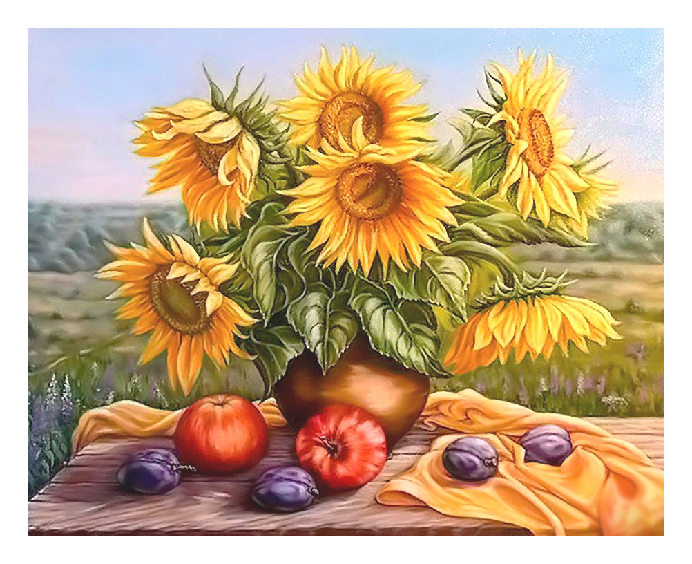 Серия "Натюрморты". - подсолнухи, натюрморт, букет, цветы - оригинал