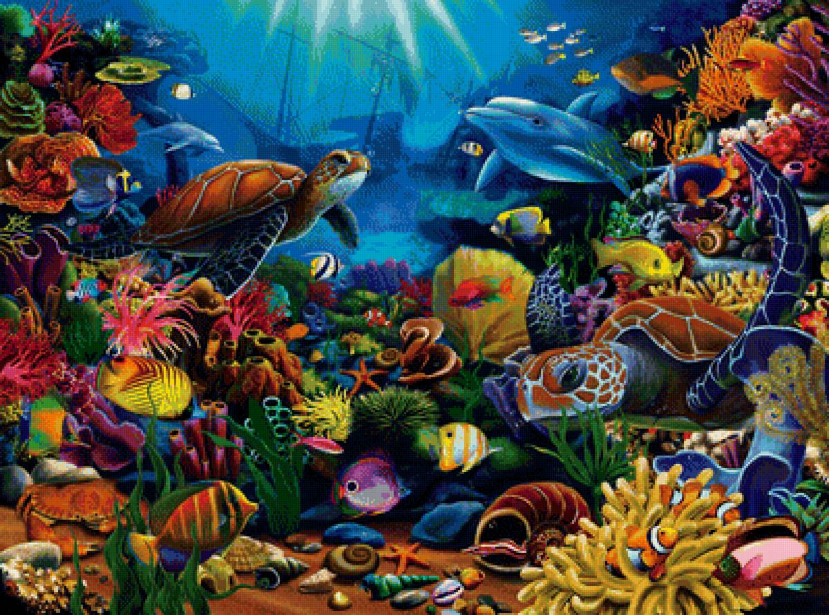 Подводный мир - черепахи, подводный мир, кораллы, дельфин, море, рыбы - предпросмотр