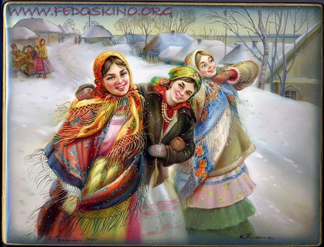 Народные гуляния - девушки, русское, зима, деревня, гуляния - оригинал
