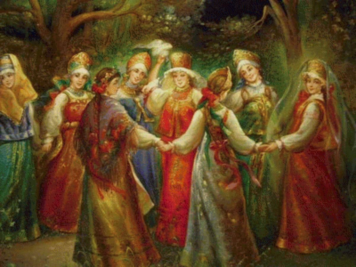Деревенский праздник - русское, народные гуляния, деревня, лес, сарафан, девушки - предпросмотр