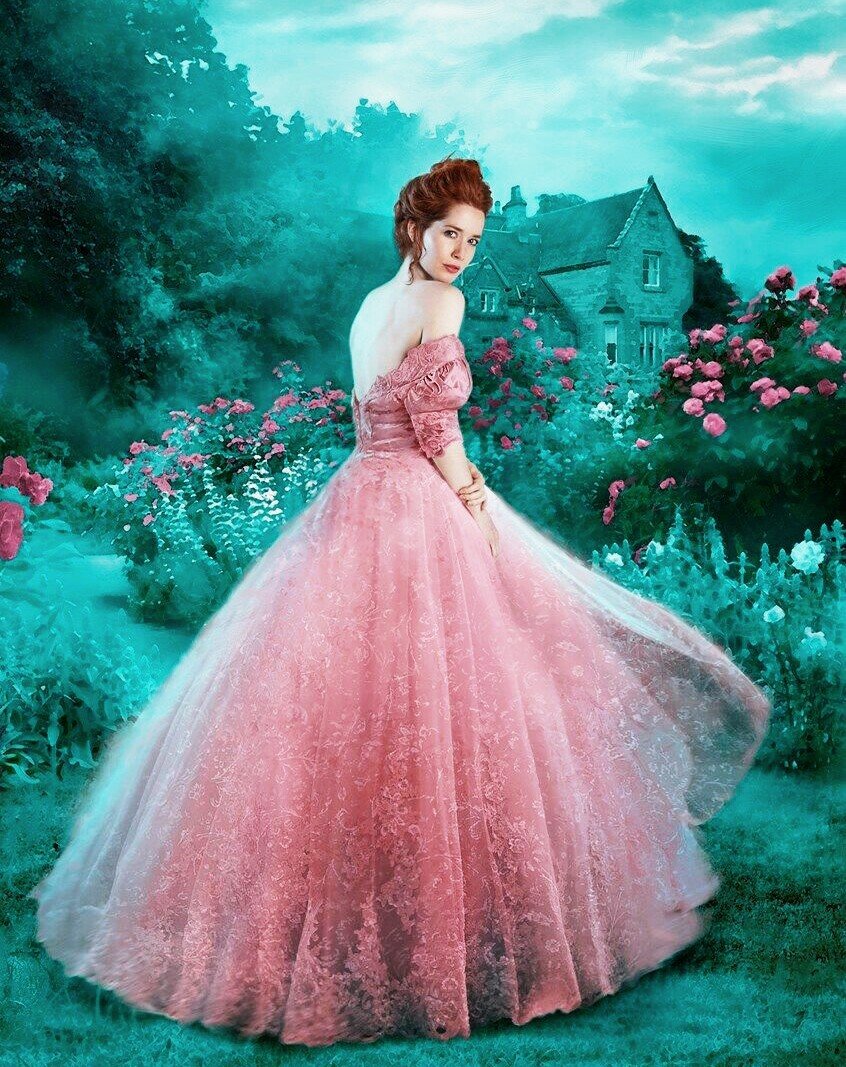 В саду - цветы, розы, дом, девушка, сад, леди - оригинал