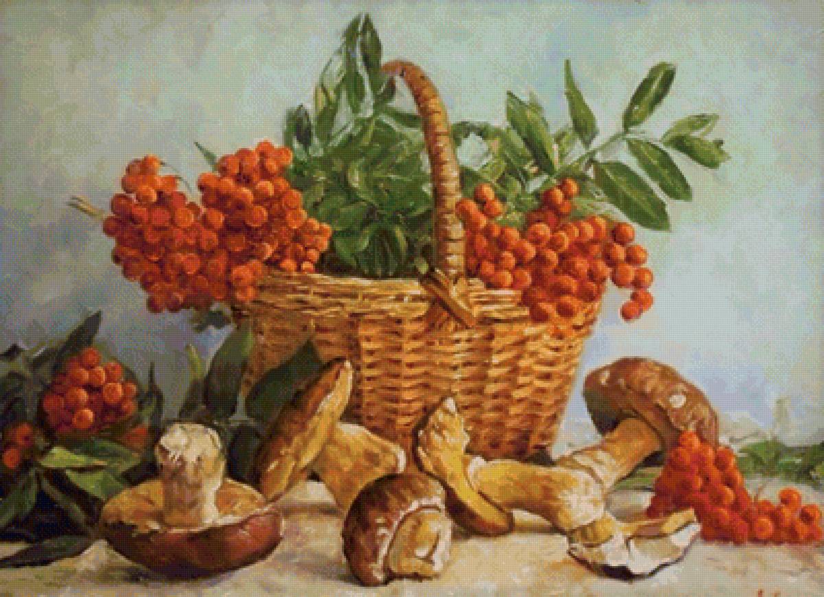 рябина и грибы - натюрморт - предпросмотр