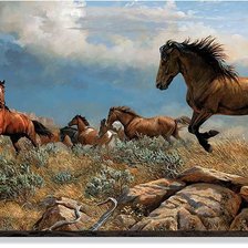 Схема вышивки «Лошади в горах»