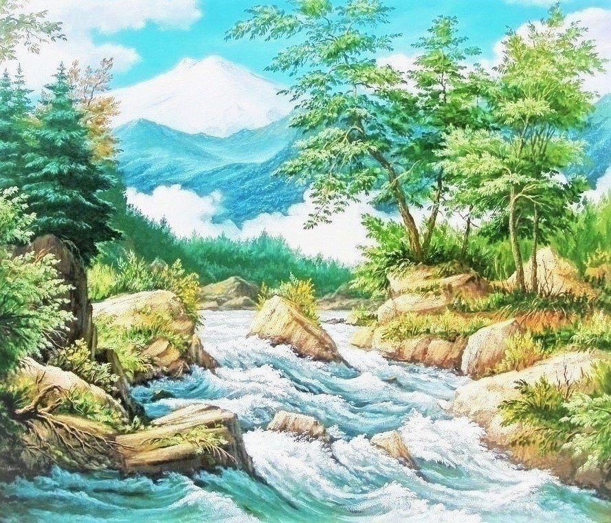 Горный пейзаж - горы, горный пейзаж, река, природа - оригинал