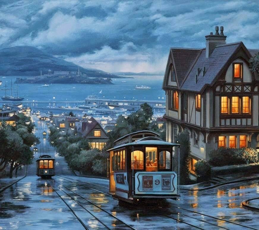 Ночной трамвай 1 - город, трамвай, пейзаж - оригинал
