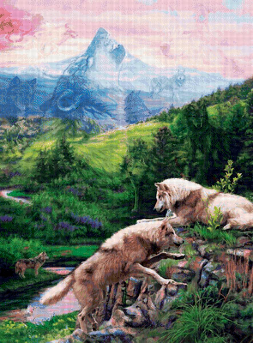 Волки - животные, рисунок, лес, волк, горы, природа, волки - предпросмотр
