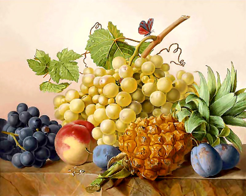 Серия "Натюрморты". - натюрморт, виноград, фрукты, ананас - оригинал