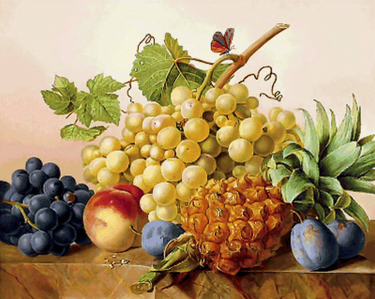 Серия "Натюрморты". - натюрморт, виноград, фрукты, ананас - предпросмотр