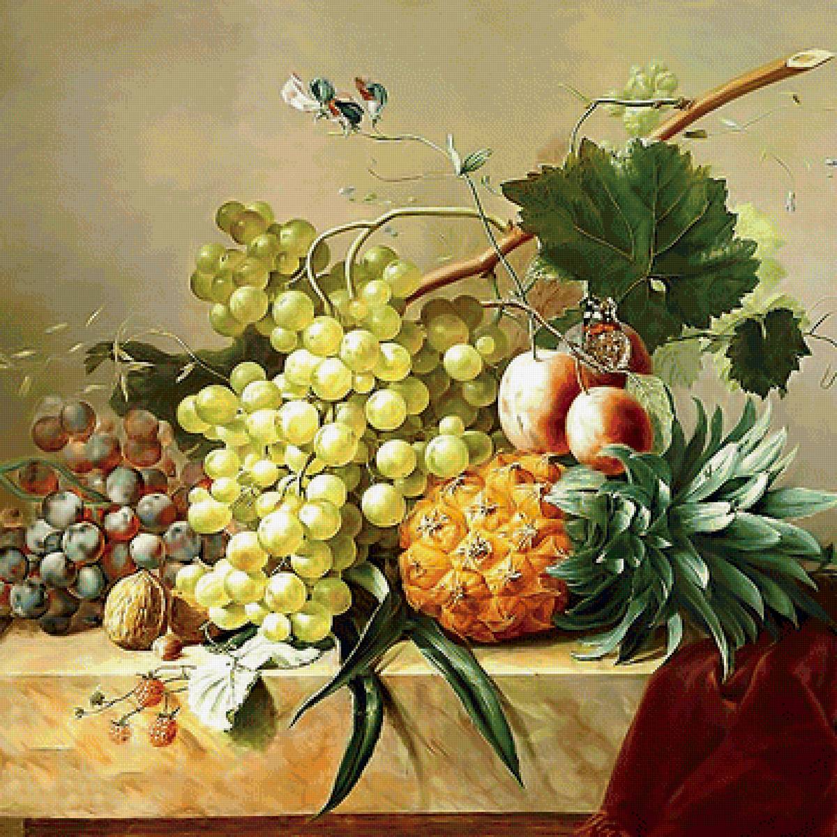 Серия "Натюрморты". - виноград, ананас, натюрморт, фрукты - предпросмотр