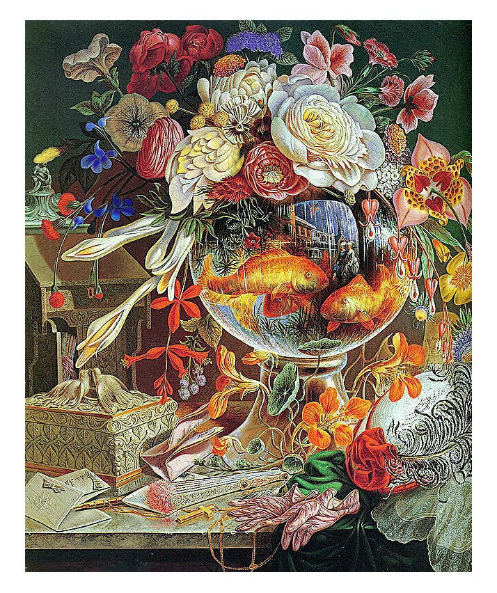 Натюрморт - цветы, рыбы, аквариум - оригинал