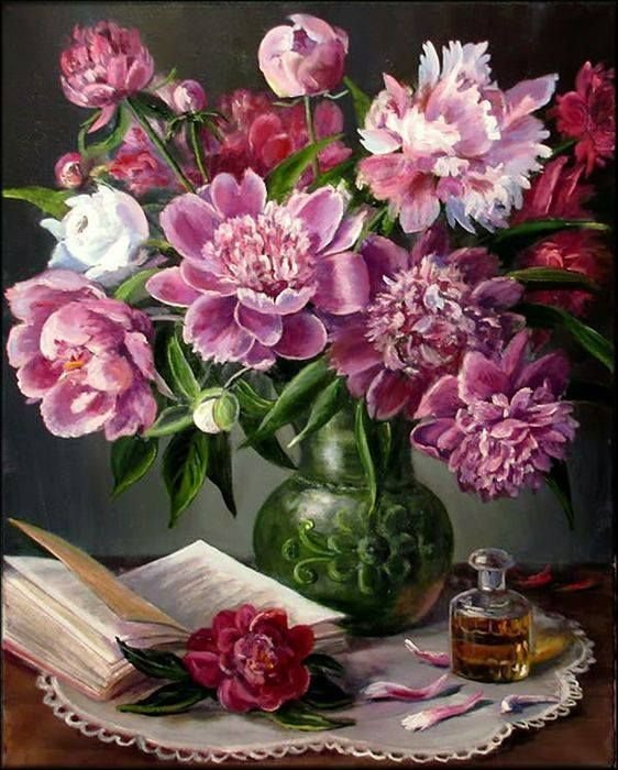 Цветы - цветы, ваза, книга, пионы - оригинал