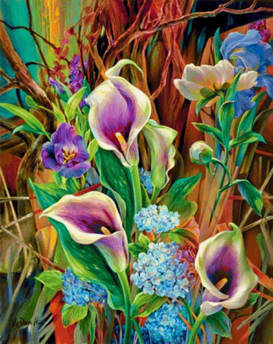 Цветочная композиция с каллами - цветы, букет, каллы - предпросмотр