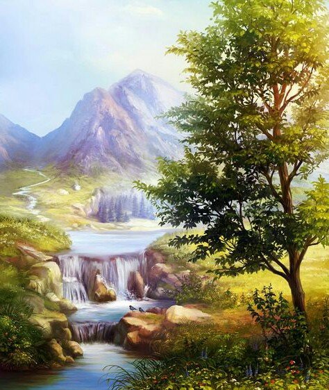 Пейзаж - лето, природа, пейзаж, ручей, горы - оригинал