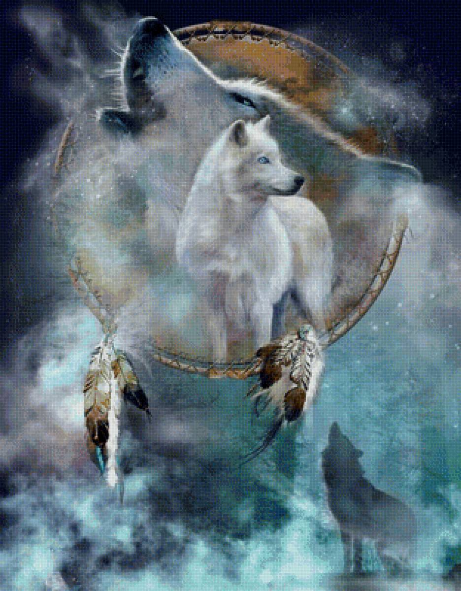 Ловец снов - волки, волк, рисунок, ловец снов, животные - предпросмотр