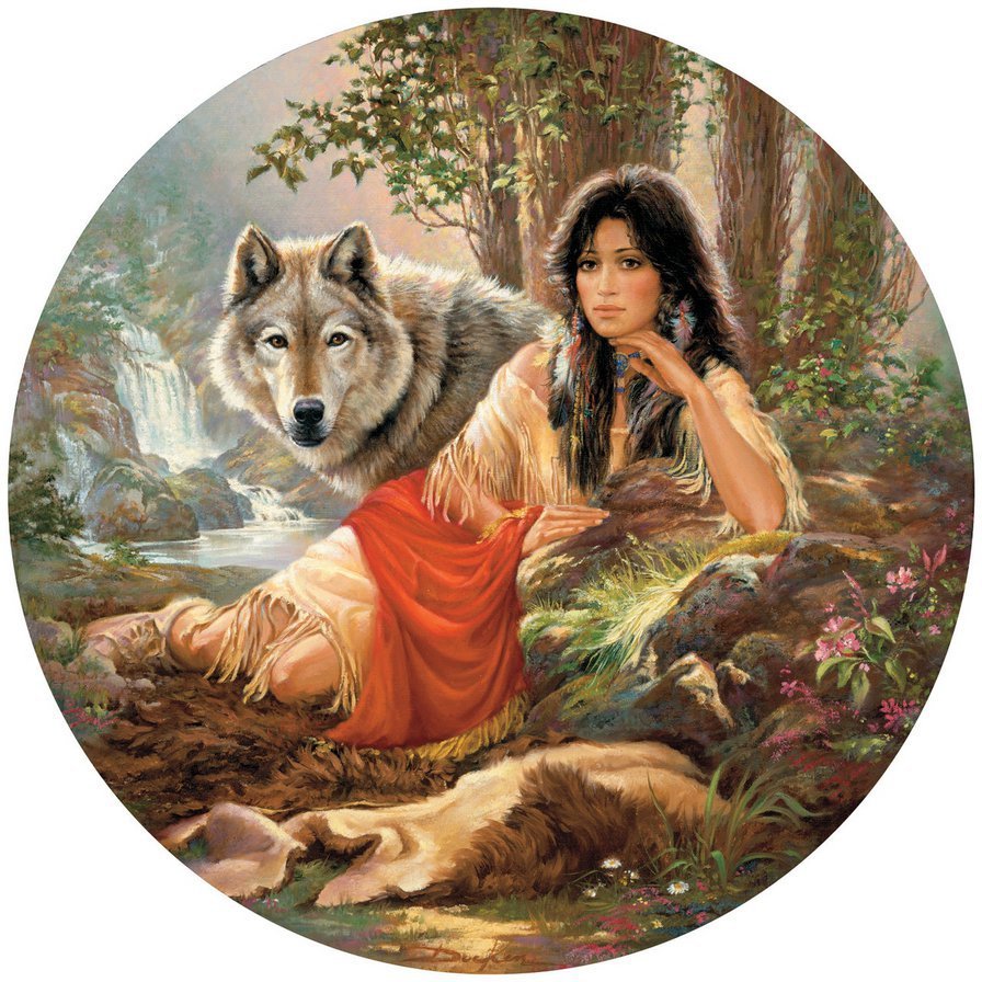 №1909823 - девушка, волк, пейзаж - оригинал