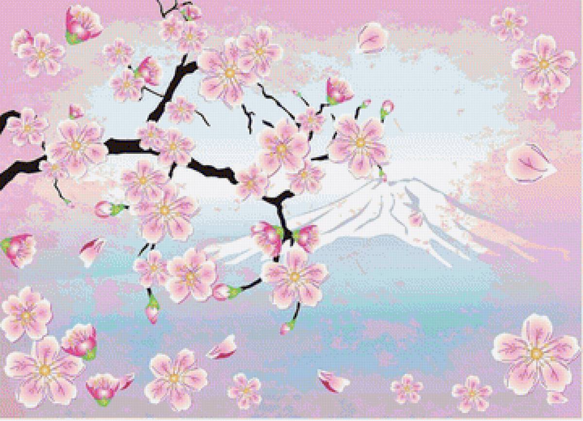 Сакура и Фудзияма - япония, сакура, фудзияма, гора - предпросмотр
