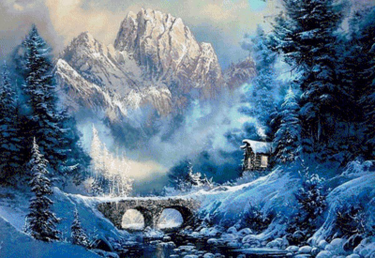 Bridge in the Mountains. - snowscenes. - предпросмотр