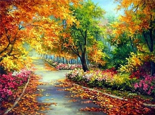 Calm Road in October. - flowers and gardens., scenarys - оригинал