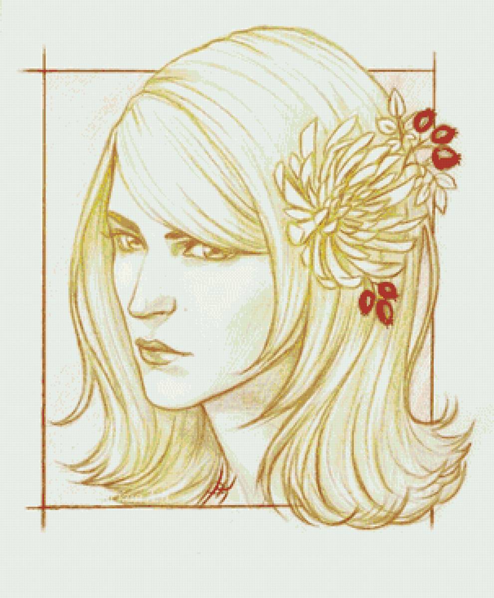 рисунок - девушка, портрет - предпросмотр