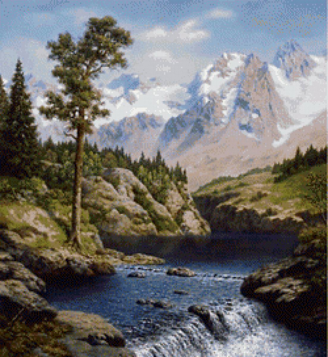 Сосна над горным озером - природа, озеро, пейзаж, горы, сосна - предпросмотр