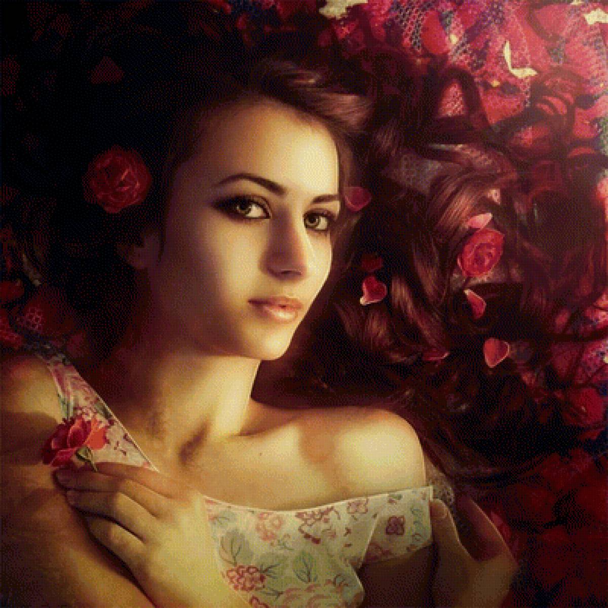 Девушка - розы, девушка, лепестки - предпросмотр