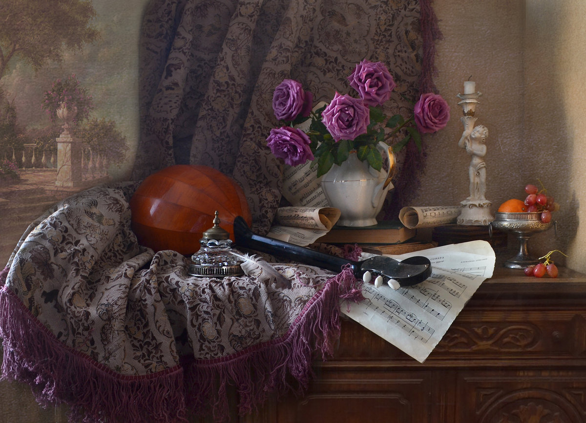 Натюрморт - букет, цветы, ноты, натюрморт - оригинал