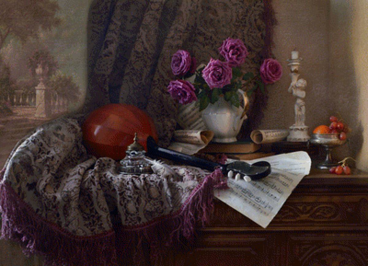 Натюрморт - ноты, натюрморт, букет, цветы - предпросмотр