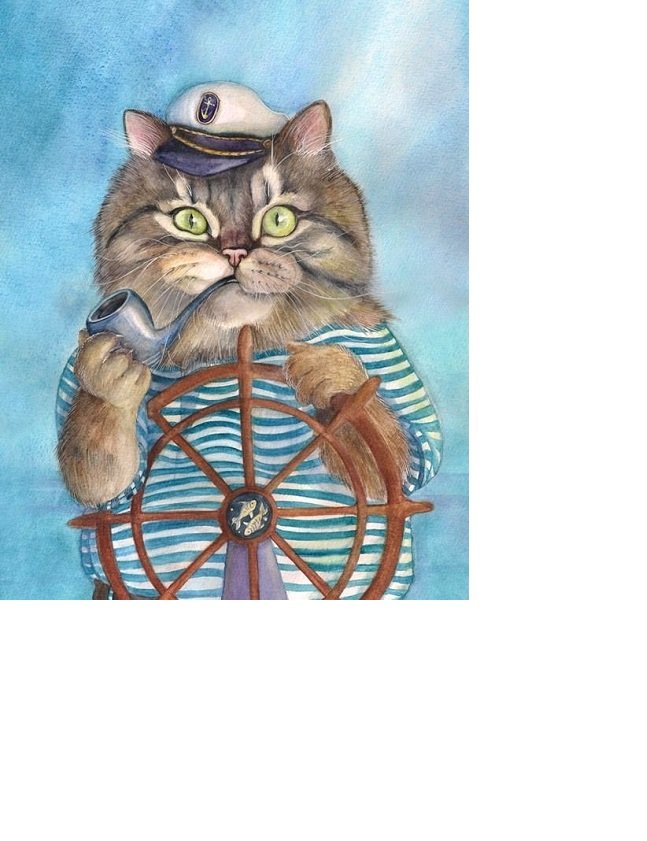 кот Боцман - трубка, кот, штурвал, моряк - оригинал
