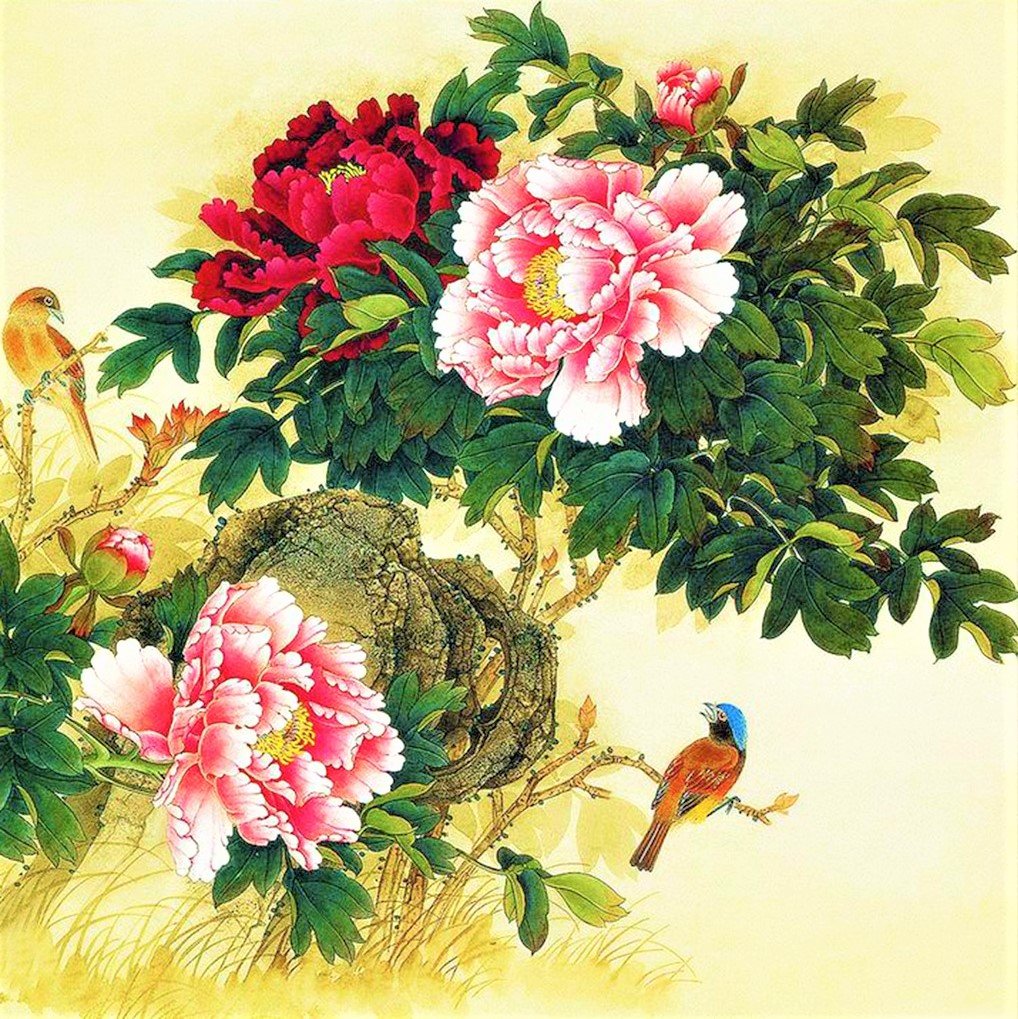 Цветы - цветы, рисунок, птички, птицы - оригинал