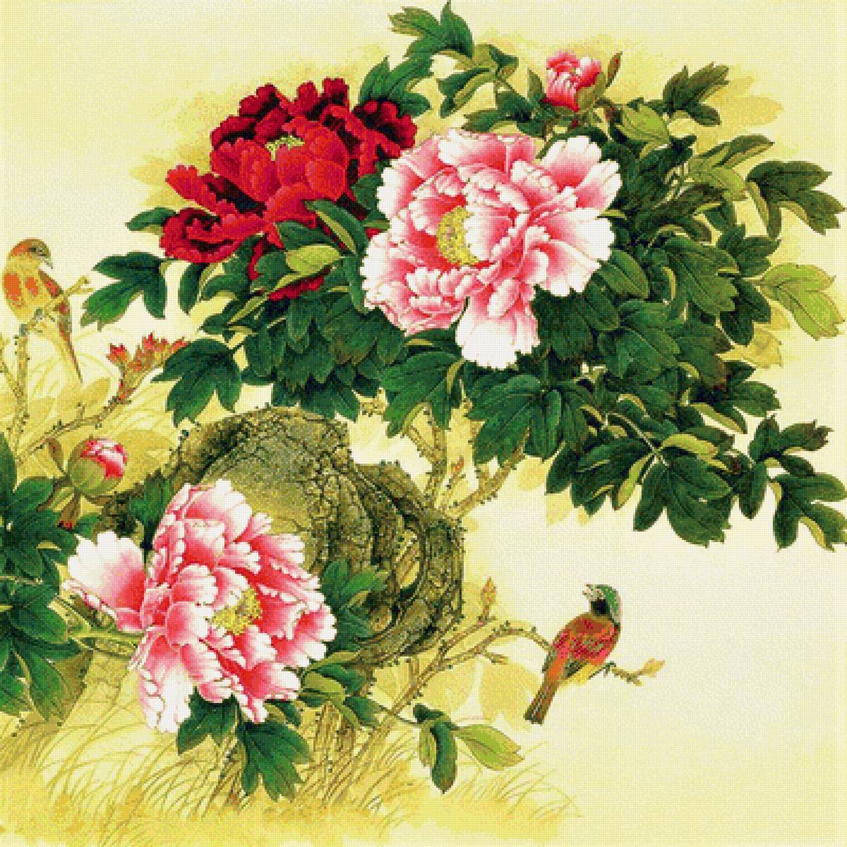 Цветы - птички, птицы, цветы, рисунок - предпросмотр