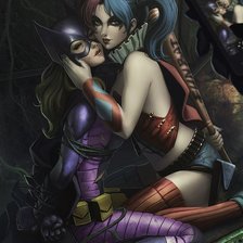 харли квин и женщина кошка