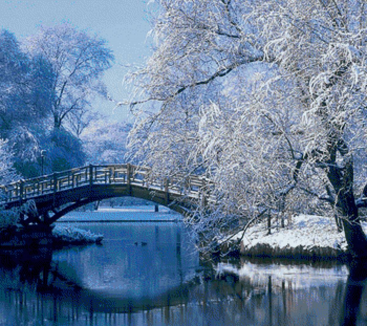 Зимовий пейзаж з мостиком - предпросмотр