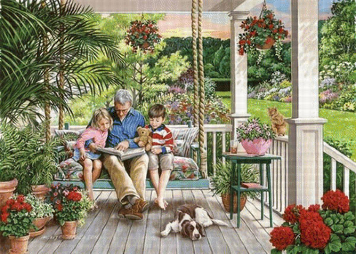 With Grandfather. - keith stapleton art.scenarys.flowers and gardens.people. - предпросмотр