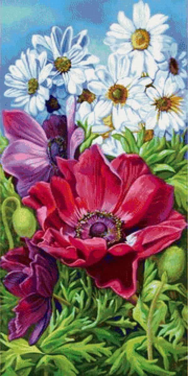 Триптих "Маки" 2 часть - маки, цветы, рмашки - предпросмотр