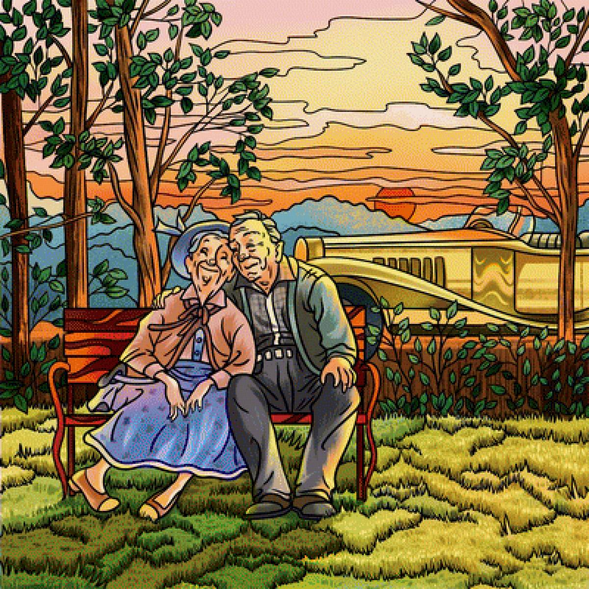 Счастливая пара - #машина, #пожилыелюди, #счастье, #пейзаж - предпросмотр