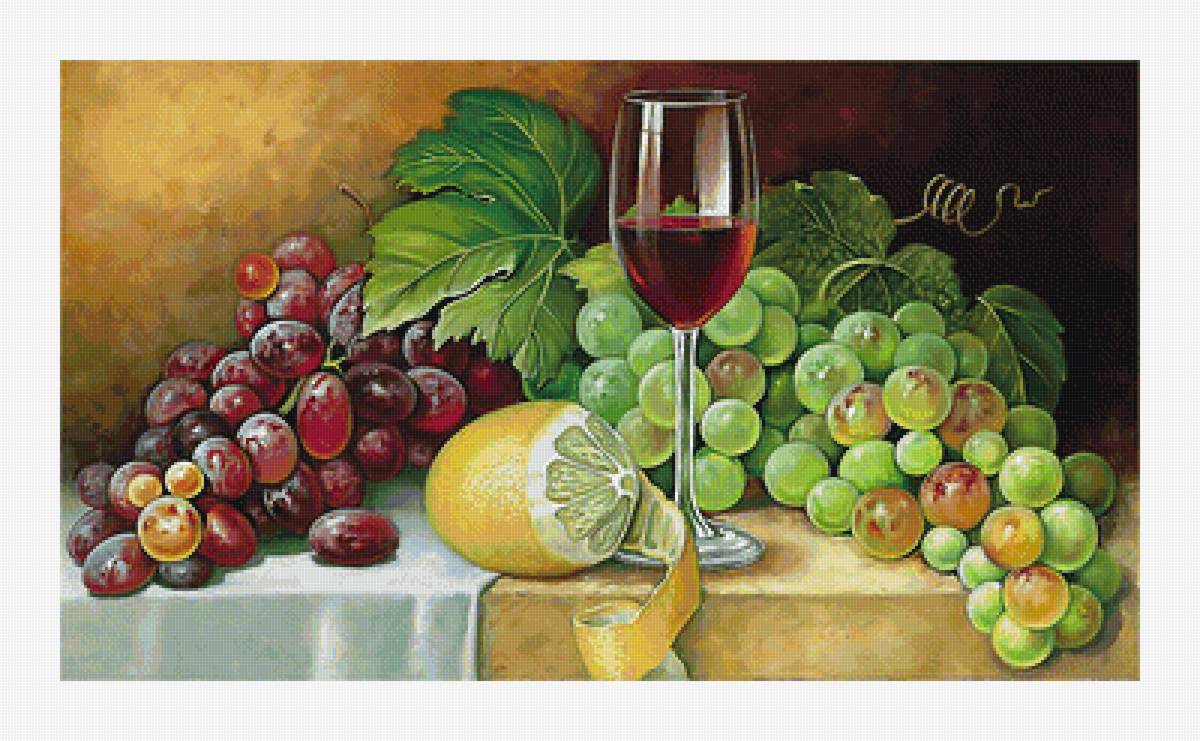 Серия "Натюрморты". - виноград, вино, фрукты, натюрморт - предпросмотр