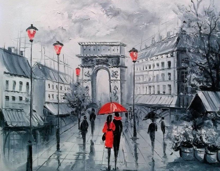 Дождливый Париж - париж, город, зонт, дождь - оригинал