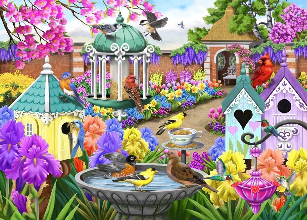 Птички - весна, природа, рисунок, сад, цветы, птицы, птички - оригинал