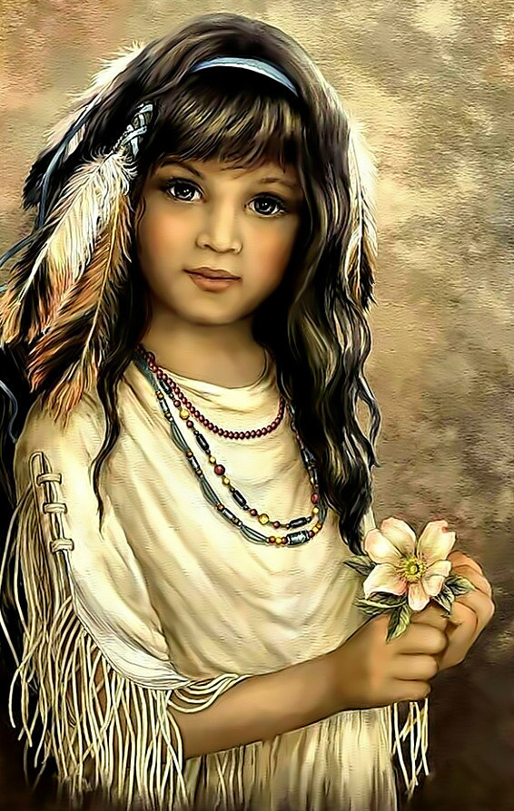 Девочка индианка - девочка индианка цветок перо - оригинал