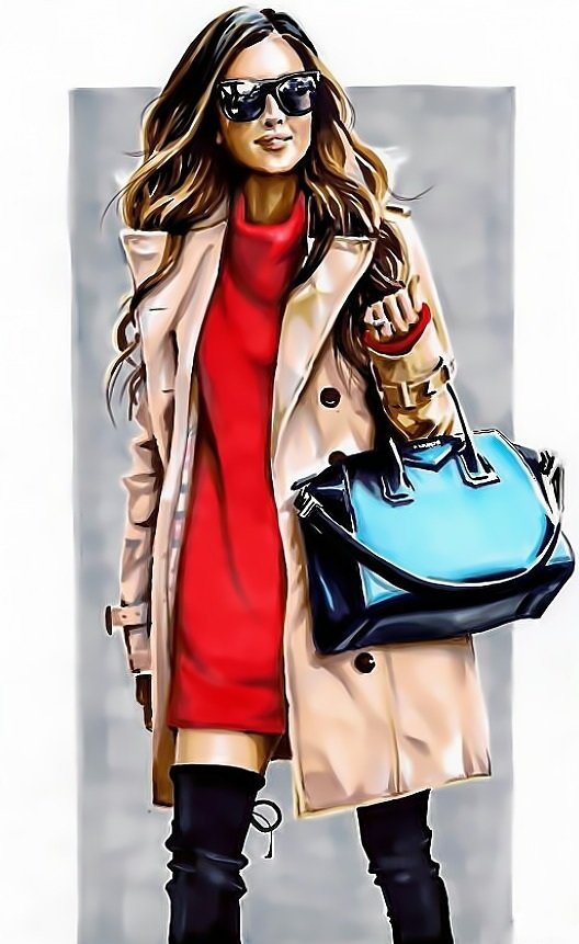 Модница - девушка сумочка очки пальто образ - оригинал