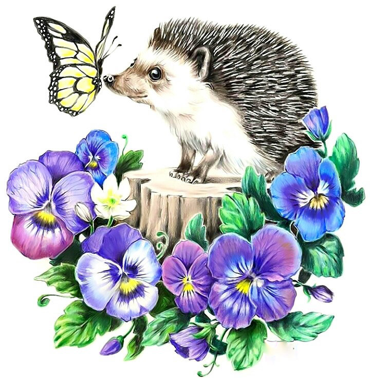 Ёж и бабочка - ежик бабочка цветы - оригинал