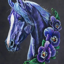 Чернильный конь в цветах