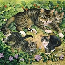 Схема вышивки «кошка с котятами»