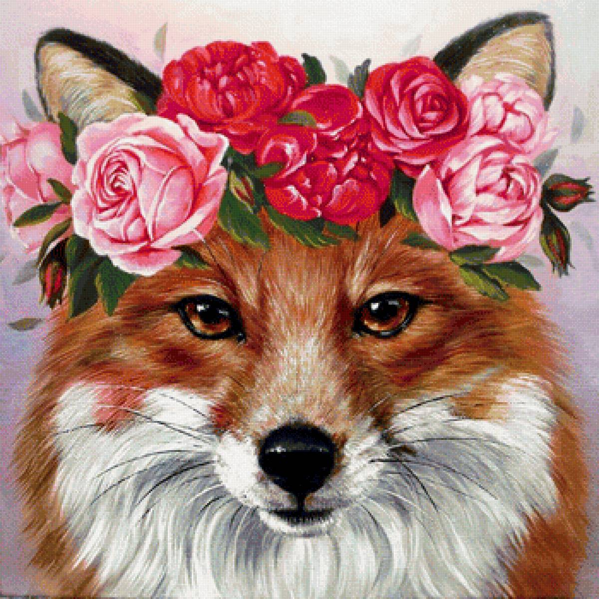 Лисичка-сестричка - рыжая лиса венок цветы - предпросмотр