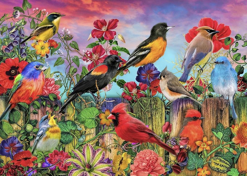 Яркие птички - цветы, природа, птички, птицы, рисунок - оригинал