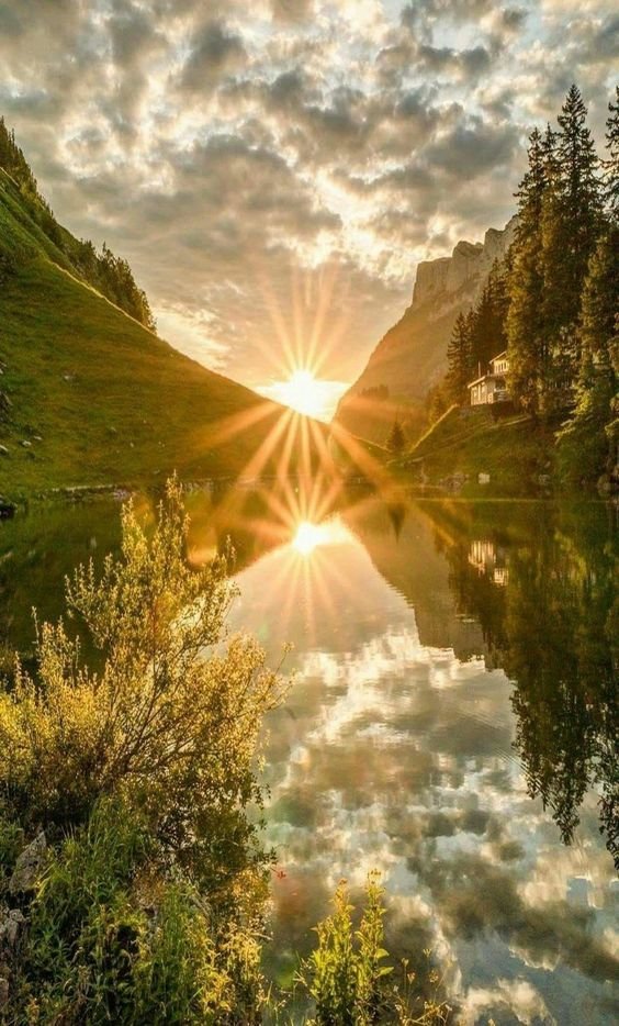 РАССВЕТ - пейзаж, горы, облака, вода, рассвет - оригинал